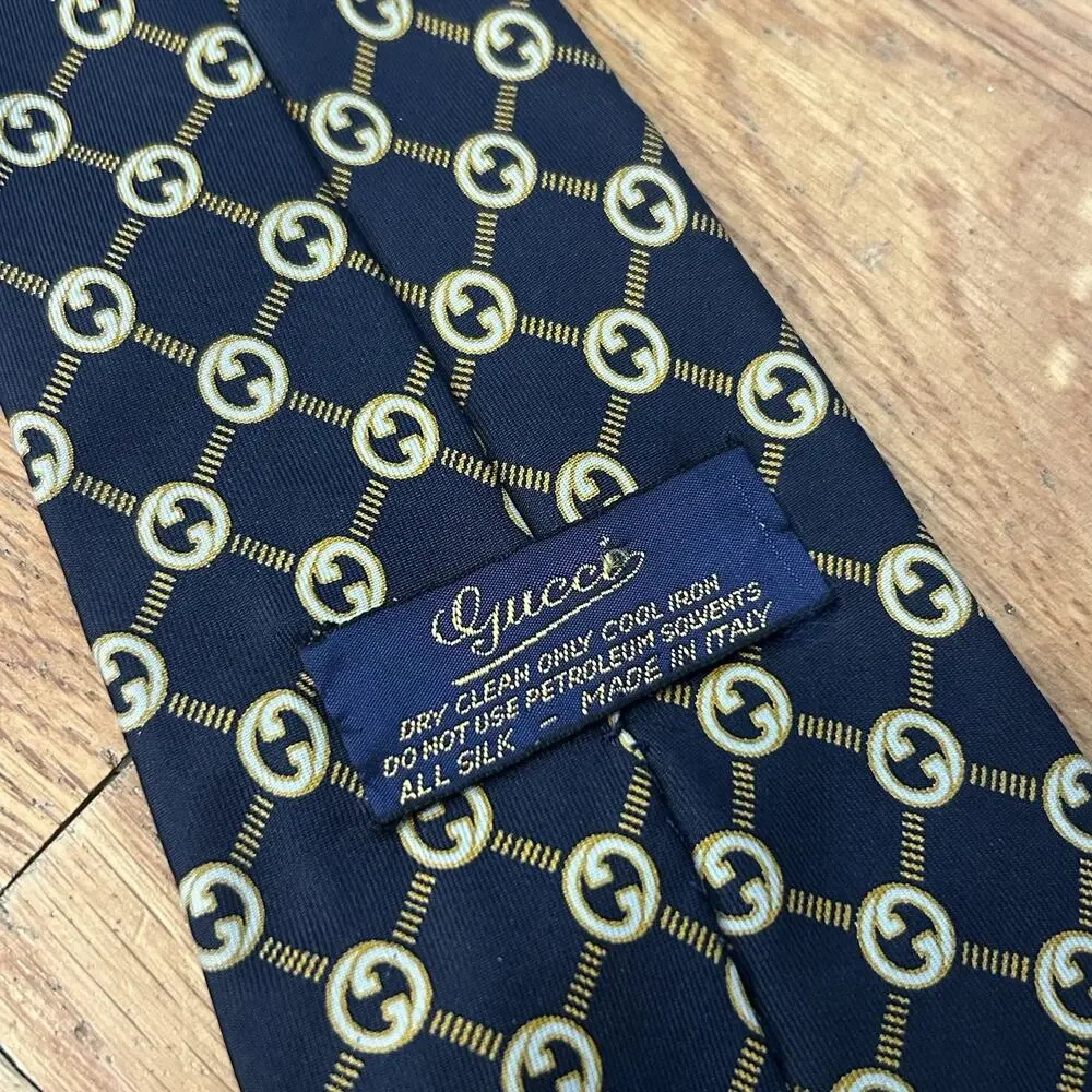 Vintage Gucci GG Monogram 100% Silk Tie Made In Italy